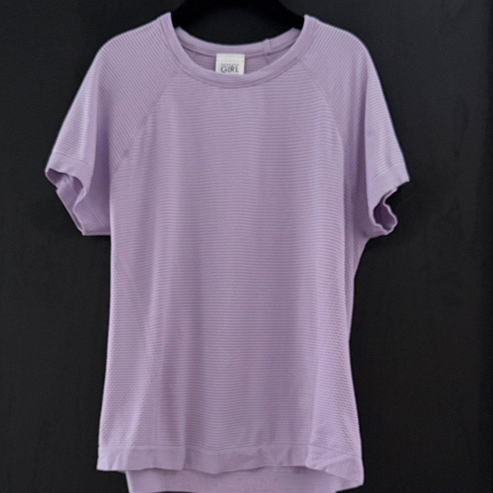 Athleta Girl Light Purple Striped Short Sleeve Athletic Tee